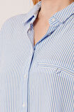 Cep Detay Çizgili Oversize Mavi Gömlek