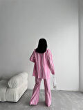 ÇİZGİLİ KETEN YELEK-PANTOLON TAKIM - Pembe