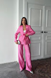 Pembe Beli Kuşaklı Ceket Ve Pantolon Parlak Takım