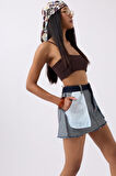 Ters Detay Denim Mini Etek