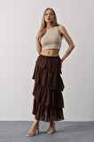 Katlı Kesim Uzun Etek - Kahve