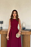 Bordo Halter Yaka Kloş Elbise