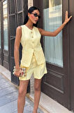 Gold Düğme Detaylı Yelek Şort Cotton Takım 10208