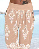 Kadın Beli Lastikli Etnik Desenli Kapri Süprem Pantolon