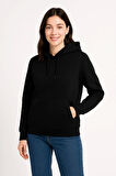 Üç İplik Kapüşonlu Kanguru Çepli SweatShirt Hoodie - Siyah