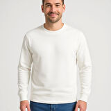 Erkek Üç İplik Düz Bisiklet Yaka SweatShirt - Beyaz
