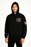 Üç İplik Kapüşonlu Ön Ve Arka Baskılı SweatShirt Hoodie - Siyah