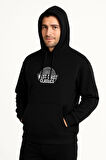 Erkek Üç İplik Kapüşonlu Ön Ve Arka Baskılı SweatShirt Hoodie - Siyah