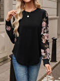 Kadın Uzun Kollu Bisiklet Yakalı Kolun çiçek Desenli Viskon Iki Iplik Bluz