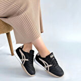 Zlay Siyah Cilt Bej Detaylı Bağcıklı Spor Ayakkabı