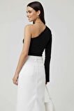 Tek Omuzlu Basic Bluz Siyah T4275