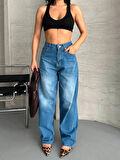 Baggy süper taş bıyık yıkama mavi jeans pantolon d2007