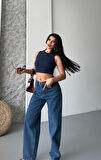Baggy kar yıkama jeans pantolon koyu mavi d2007