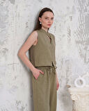 Broşlu yelek pantolon takım haki s255821