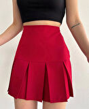 Altı geniş pileli etek bordo s24729