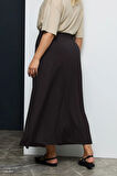 Büyük Beden Beli Lastikli Cep Detaylı Uzun Kesim Etek 160051