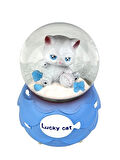 Lucky Cat - Şanslı Kedi Işıklı ve Müzikli Kar Küresi Mavi