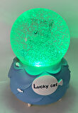 Lucky Cat - Şanslı Kedi Işıklı ve Müzikli Kar Küresi Mavi