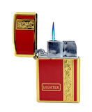 Metal Jet Alev Çakmak  Gravür Şeritli  Pirinç - Kırmızı