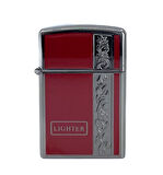 Metal Jet Alev Çakmak  Gravür Şeritli  Füme - Kırmızı