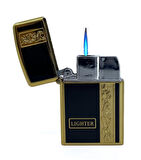 Metal Jet Alev Çakmak  Gravür Şeritli  Pirinç - Siyah