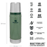 Stanley Legendary Klasik Vakumlu Paslanmaz Çelik Termos 0.47 LT(16 OZ) - Hammertone Green