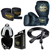 Leon Blade Training Boks Eldiveni, Bandaj Dişlik Atlama İpi Seti Siyah