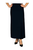 Tesettür Büyük Beden Deri Detaylı Astarlı Pileli Portoriko Kumaş Anne Eteği