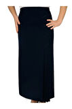 Tesettür Büyük Beden Deri Detaylı Astarlı Pileli Portoriko Kumaş Anne Eteği