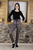 BLACK STEEL BEL VE PAÇA LASTİKLİ YANLARI KARGO CEP FERMUARLI  BAYAN PANTOLON-4444