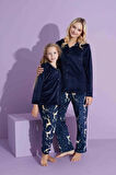 TARP Lacivert Kadife Önden Düğmeli Anne Pijama Takımı 6428-L