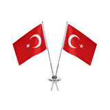Türk Masa Bayrağı 15x22.5 cm Direkli Çiftli 