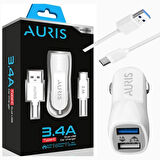 ARAÇ İÇİ 3.4A 2in1 (ÇİFT USB) USB/TYPE-C KABLOLU HIZLI OTO ŞARJ CİHAZI TAKIMI