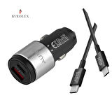 ARAÇ İÇİ METAL BAŞLIKLI 45W USB-C/TYPE-C GİRİŞLİ VE  KABLOLU SÜPER HIZLI OTO ŞARJ CİHAZI TAKIMI