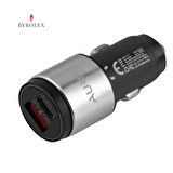 ARAÇ İÇİ METAL BAŞLIKLI 45W USB-C/TYPE-C GİRİŞLİ VE  KABLOLU SÜPER HIZLI OTO ŞARJ CİHAZI TAKIMI