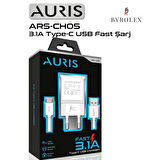AURIS EV TİPİ 3.1A USB / TYPE-C BEYAZ HIZLI ŞARJ CİHAZI TAKIMI