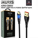 AURIS 45W USB / MİCRO ŞEFAF IŞIKLI ŞARJ VE DATA KABLOSU