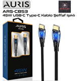 45W USB-C / TYPE-C ŞEFAF IŞIKLI ŞARJ VE DATA KABLOSU