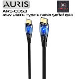 45W USB-C / TYPE-C ŞEFAF IŞIKLI ŞARJ VE DATA KABLOSU