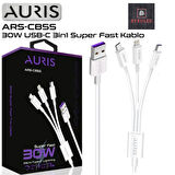 30W USB / LİGHTİNG + MİCRO + TYPE-C 3in1 SÜPER HIZLI ŞARJ VE DATA KABLOSU