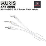 30W USB / LİGHTİNG + MİCRO + TYPE-C 3in1 SÜPER HIZLI ŞARJ VE DATA KABLOSU