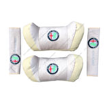 Alfa Romeo Nakışlı Deri Araç Boyun Yastığı Seti Bej