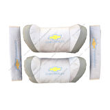 Chevrolet Nakışlı Deri Araç Boyun Yastığı Seti Bej