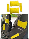 Peluş Ortopedik Araba Seyahat Boyun Yastığı Emniyet Kemer Pedi Seti Sarı