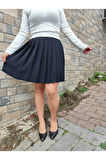 Kısa Kore Okul Tarzı Pileli Astarsız Fermuarlı Dugmelı Portoriko Etek