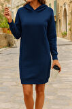 Kadın Uzun Kollu Kapşonlu Kısa Iki Iplik Elbise