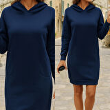 Kadın Uzun Kollu Kapşonlu Kısa Iki Iplik Elbise