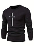 Erkek Uzun Kollu Bisiklet Yaka Yazı Detaylı Iki Iplik Bluz