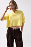 Polo Yaka Crop Dokulu Bluz