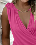 Kadın Kruvaze Yaka Büzgü Ve Zincir Aksesuar Detay Cepli Sandy Mini Elbise